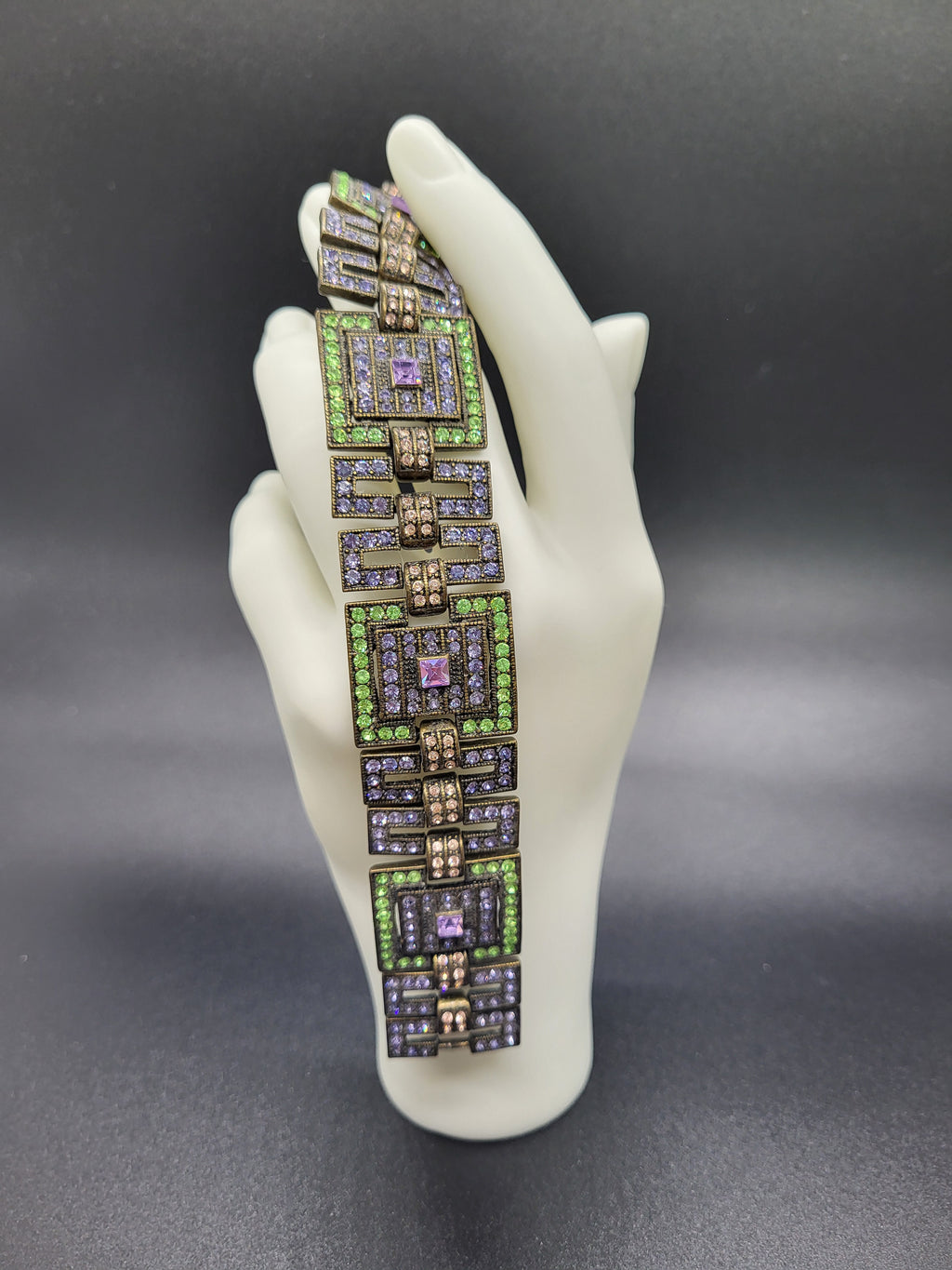 Art Deco Style Colorful Rhinestone Bracelet 7 1/4"