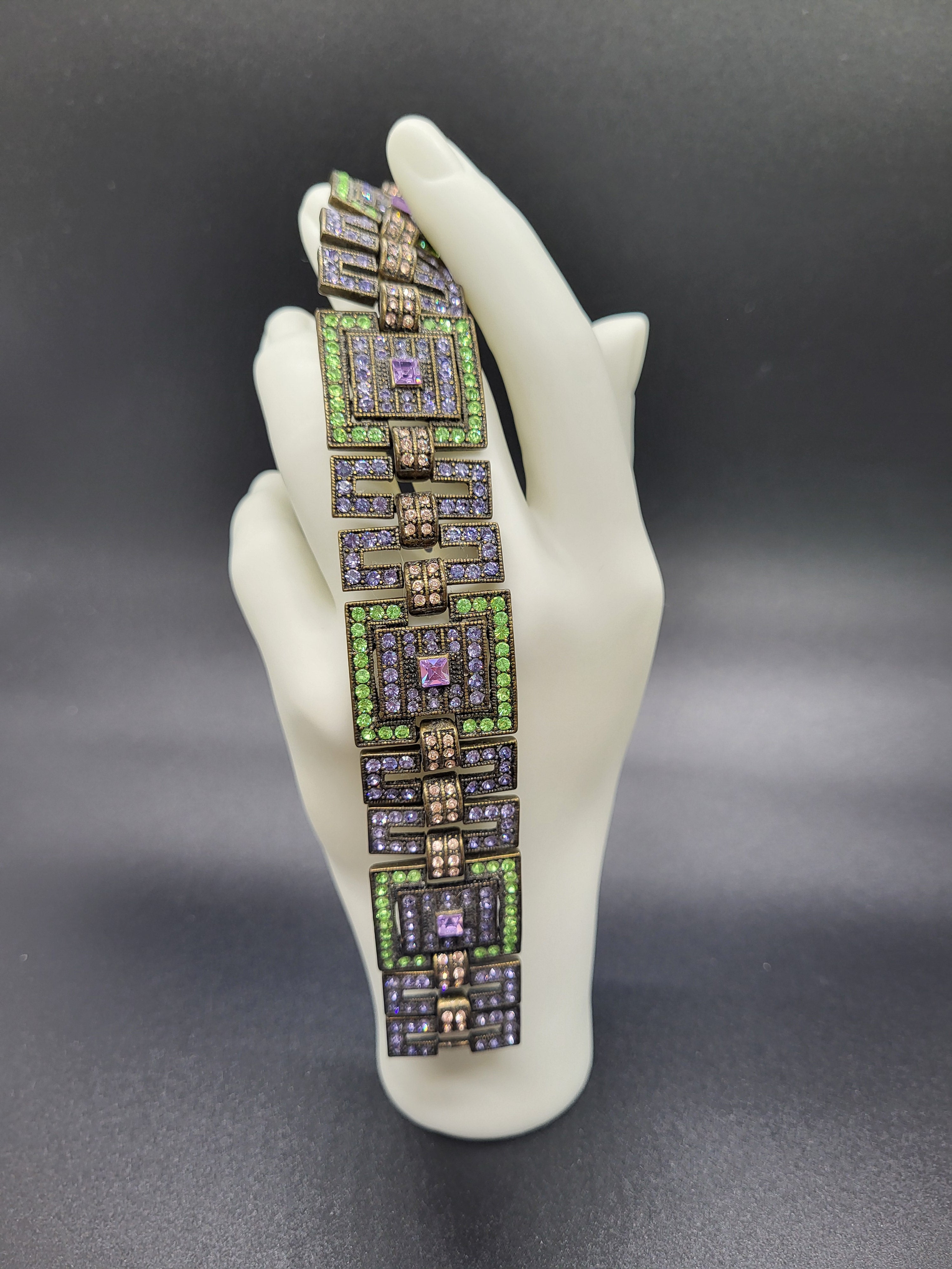 Art Deco Style Colorful Rhinestone Bracelet 7 1/4"