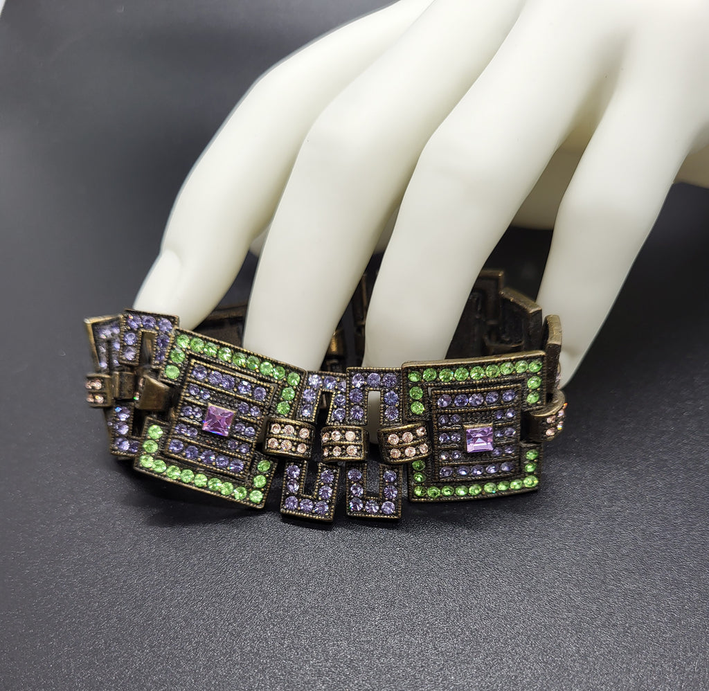 Art Deco Style Colorful Rhinestone Bracelet 7 1/4"