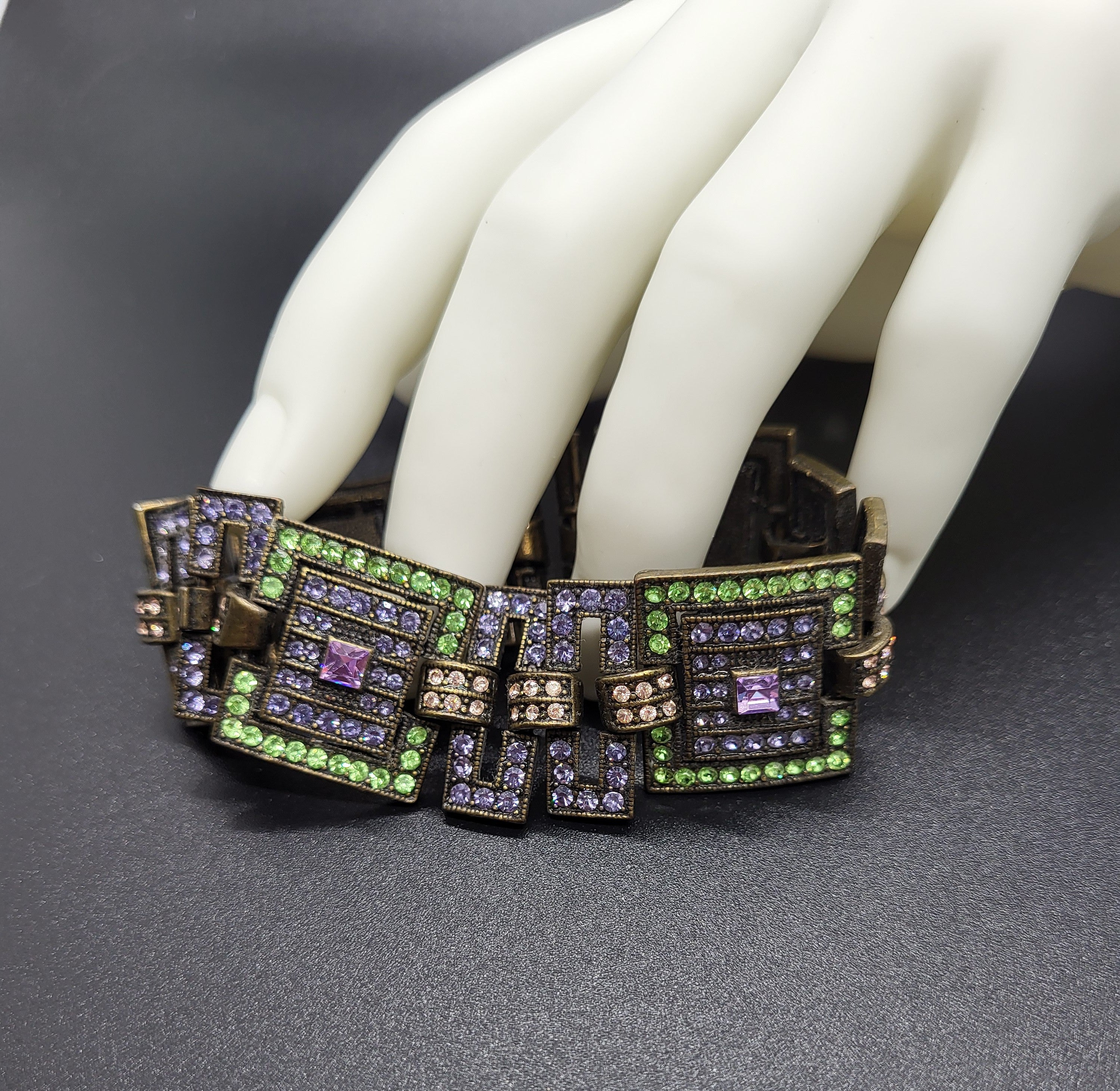 Art Deco Style Colorful Rhinestone Bracelet 7 1/4"