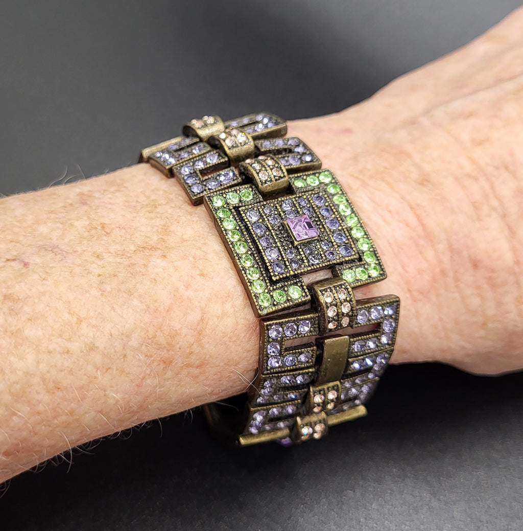 Art Deco Style Colorful Rhinestone Bracelet 7 1/4"