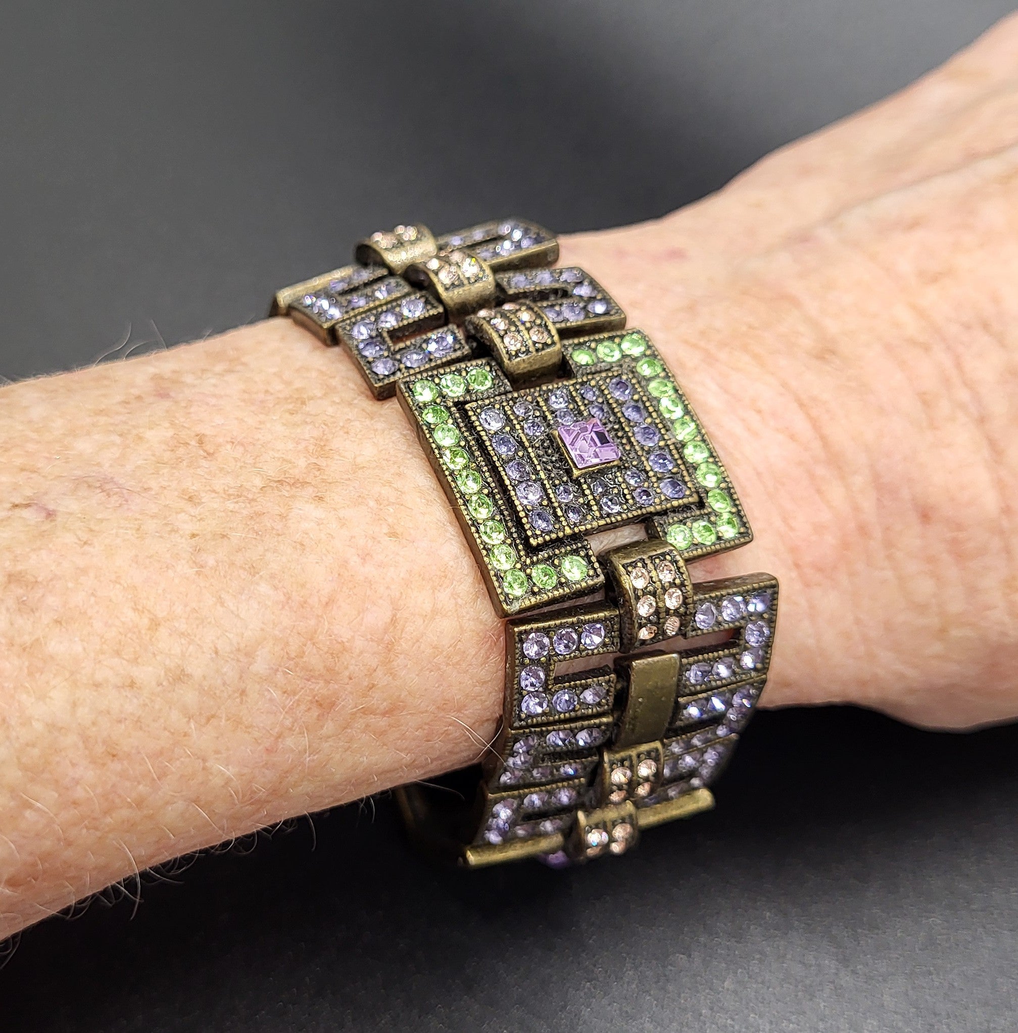 Art Deco Style Colorful Rhinestone Bracelet 7 1/4"