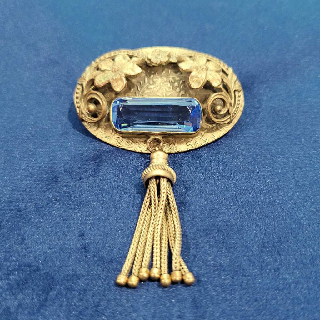 Antique Edwardian Blue Brooch with Tassel