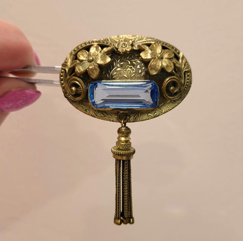 Antique Edwardian Blue Brooch with Tassel
