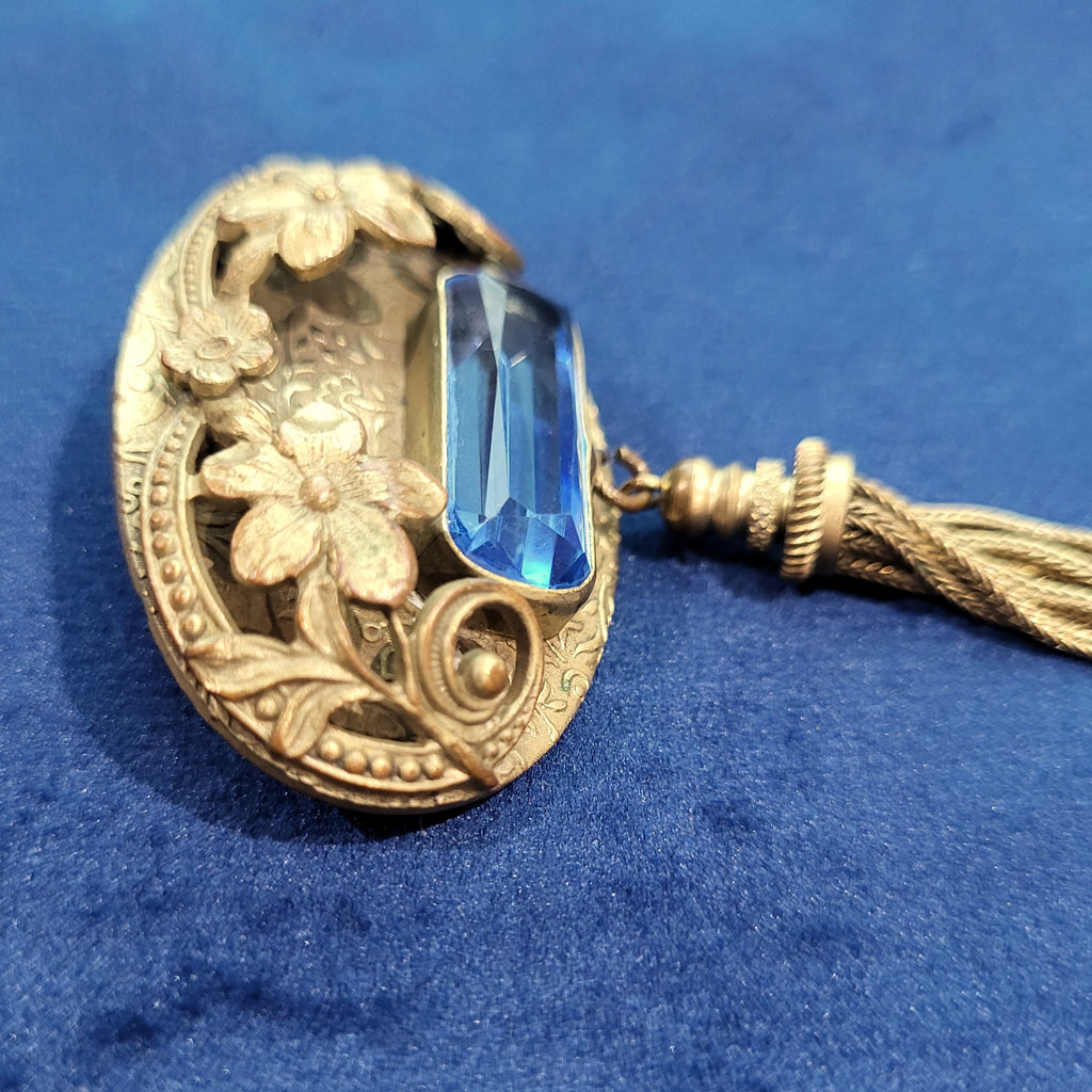Antique Edwardian Blue Brooch with Tassel