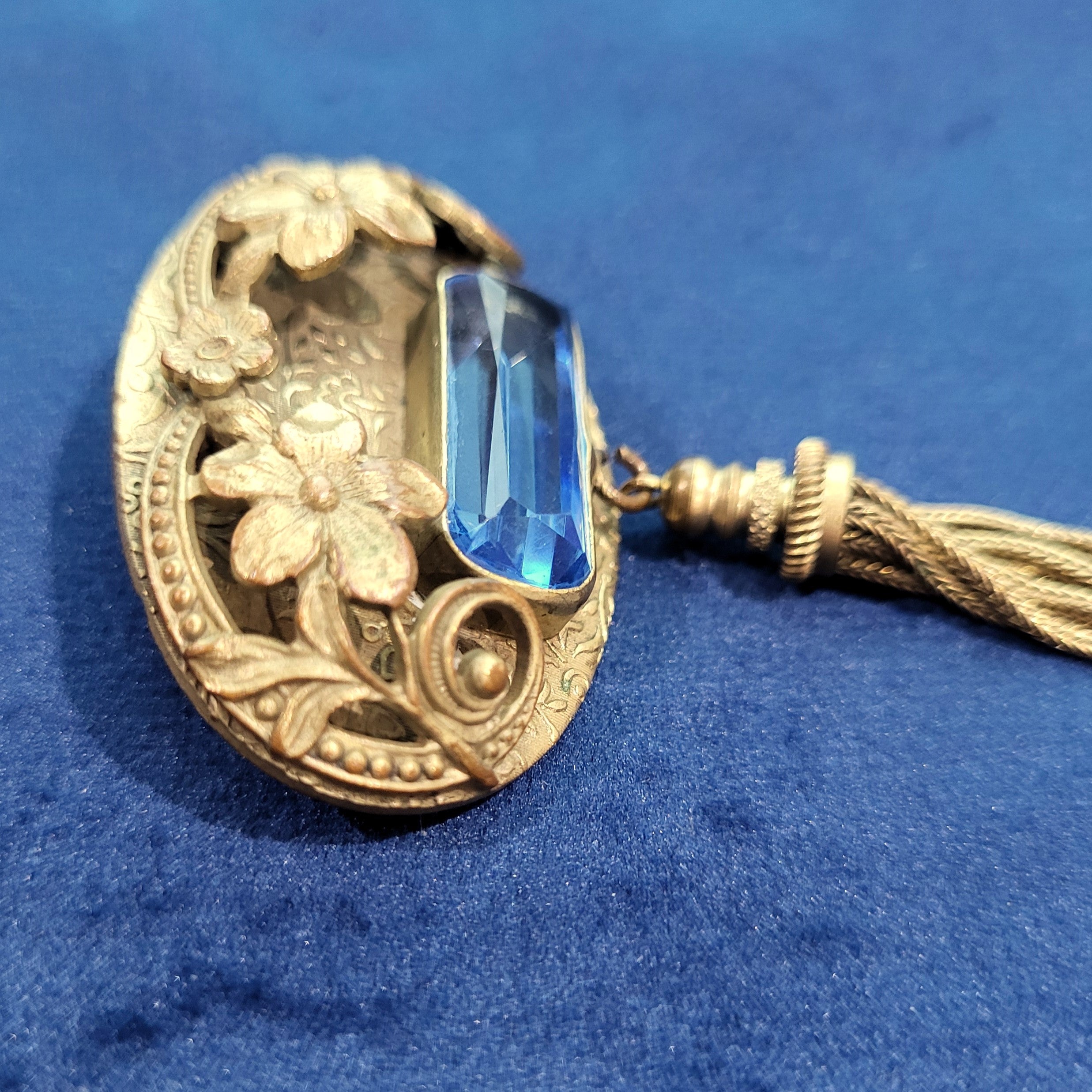 Antique Edwardian Blue Brooch with Tassel