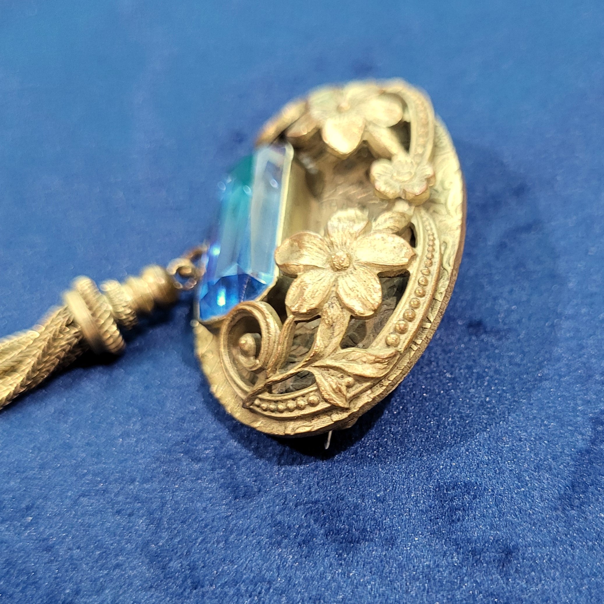 Antique Edwardian Blue Brooch with Tassel