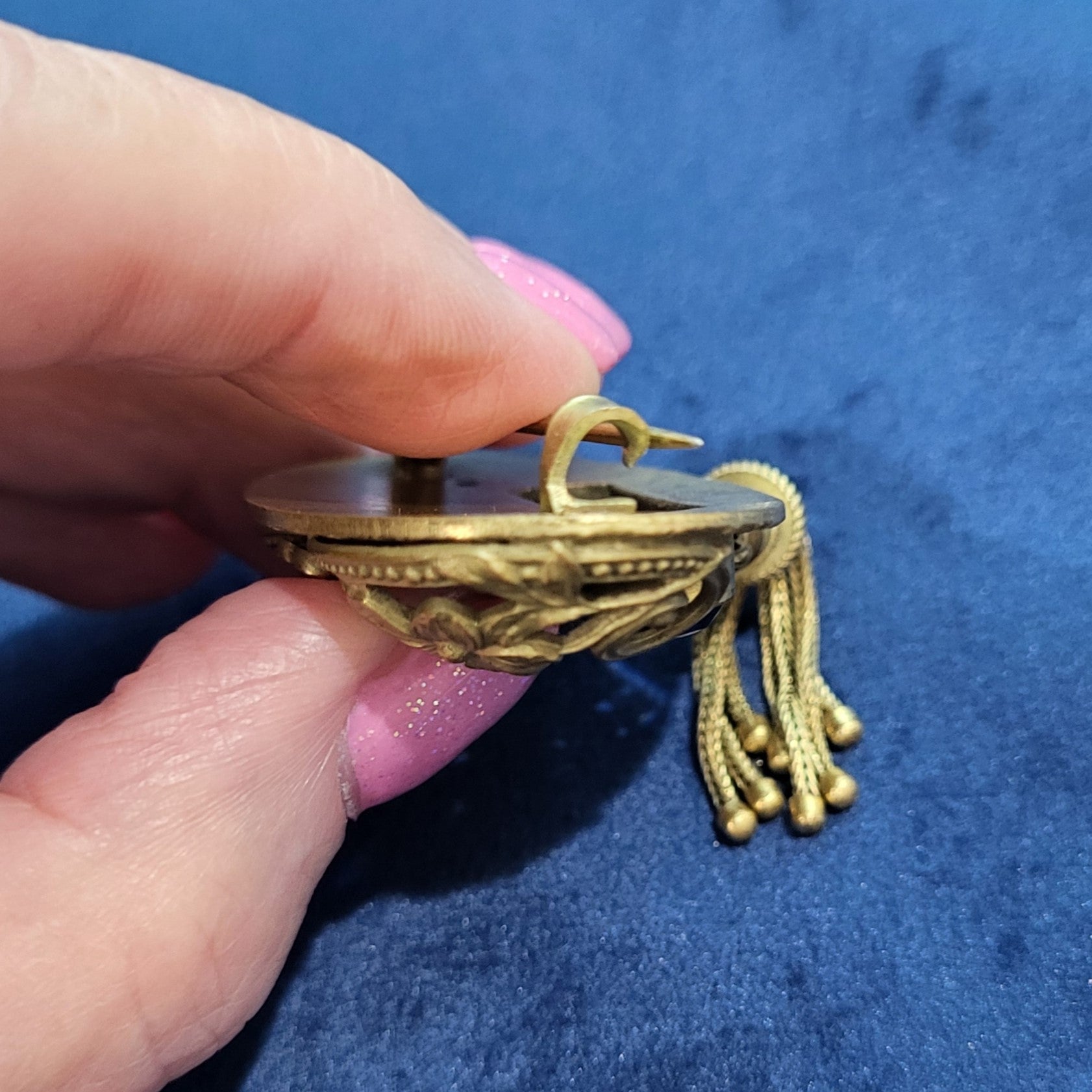 Antique Edwardian Blue Brooch with Tassel