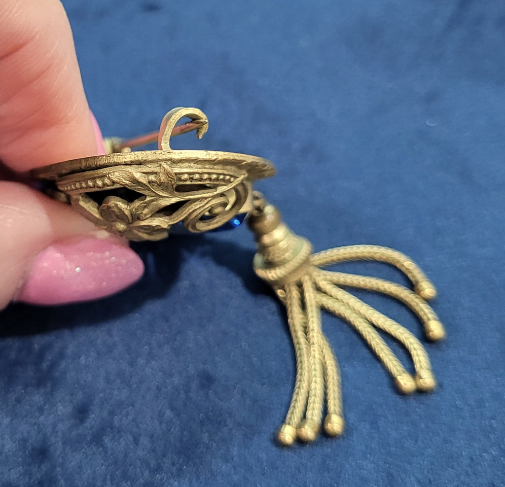 Antique Edwardian Blue Brooch with Tassel